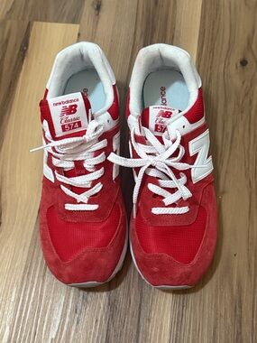 New Balance Red & White 574 Classic Sneakers